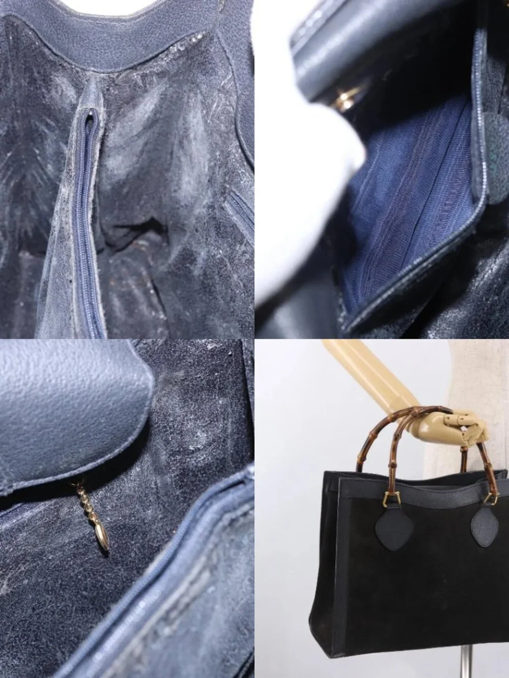 GUCCI Bamboo Tote Bag Suede Black Gold 002 2853 0260 0 Auth 183378